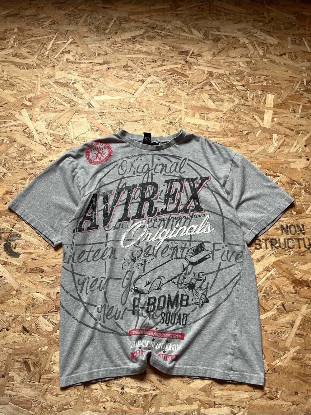 Avirex Gray Graphic Short-Sleeve Tee with Red Accents